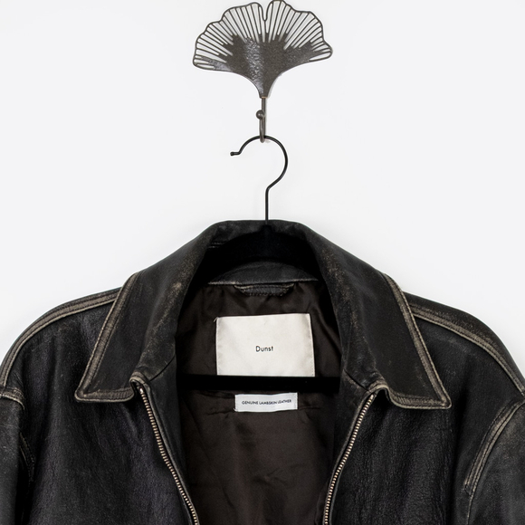 DUNST Blouson Lamb Leather Bomber Jacket Black Brushed Women's $600 - Size L - Picture 9 of 13